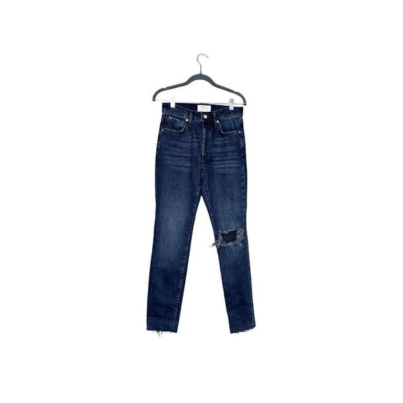 Free People We the Free Stella dark wash distressed button fly skinny jeans size - Picture 3 of 16